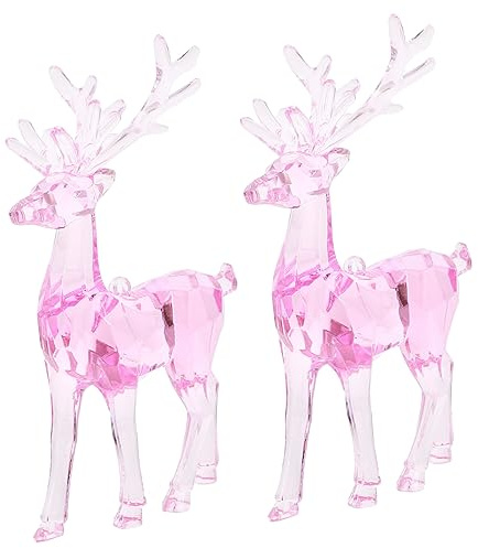 Amosfun 2pcs Christmas Reindeer Ornaments, 5'' Acrylic Elk Hanging Pendants for Tree Decoration, Reindeer Statue for Xmas Village Decoration, Christmas Party Supplies