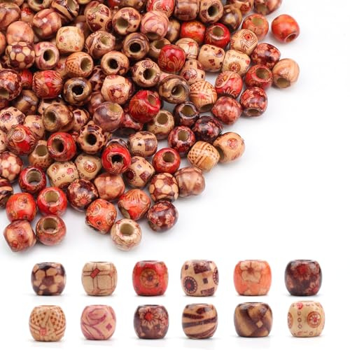 LWLWA Perlen Holz, 400 Bemalte Holzperlen Groß, Lochdurchmesser 5mm | Dreadlocks Schmuck, für Armbänder, Halsketten, Haarschmuck