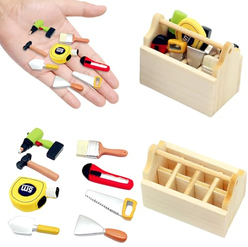 9-teiliges Wichtel Zubehör Weihnachten Set, Miniatur Werkzeugkasten für Puppenhaus und Deko, Ideales Wichtelset für Weihnachtswichtel und Miniatur Liebhaber