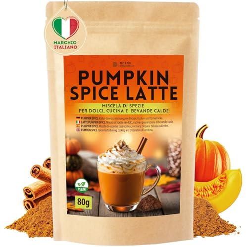 DETOX ORGANICA Pumpkin Spice Latte – 80g di Spezie in polvere alla Zucca – Ideale per Latte Macchiato e Crostata di Zucca durante l’inverno e il periodo natalizio – 100% Naturale, Vegan e senza glutin