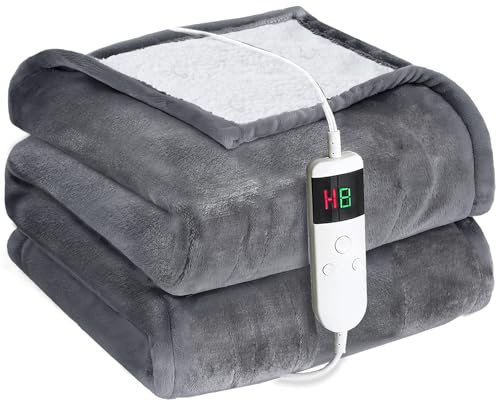 Cushious Heizdecke mit Abschaltautomatik 150x180 cm, 10 Heizstufen & 8 Stunden Timer,Überhitzungsschutz, Maschinenwaschbar, Flanell Wärmedecke Elektrisch für Bett Sofa und Homeoffice