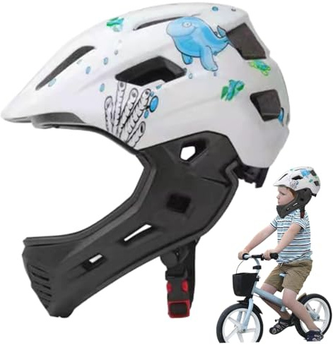 Casco integral para niños, ajustable, a prueba de golpes, casco de bicicleta para niños con luz trasera, equipo protector transpirable desmontable con protector de barbilla para patines, monopatín