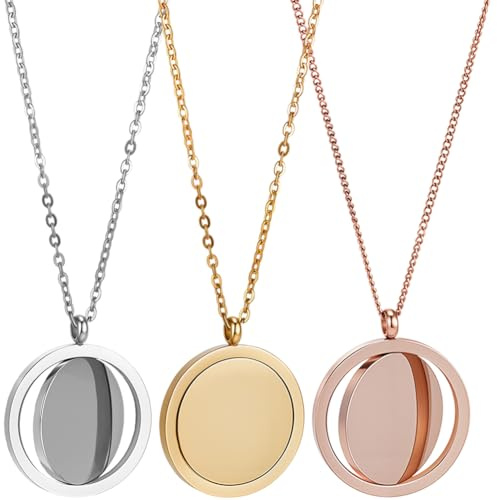 SUNNYCLUE 1 låda 3 färger stämpelhalsband Märkning Halsband Stämpel Rund Rose Guld Silver Rostfritt Stål Massagemönster Namn Smycken Tomt hänge för Smyckestillverkningssats Vänskap Kvinnor