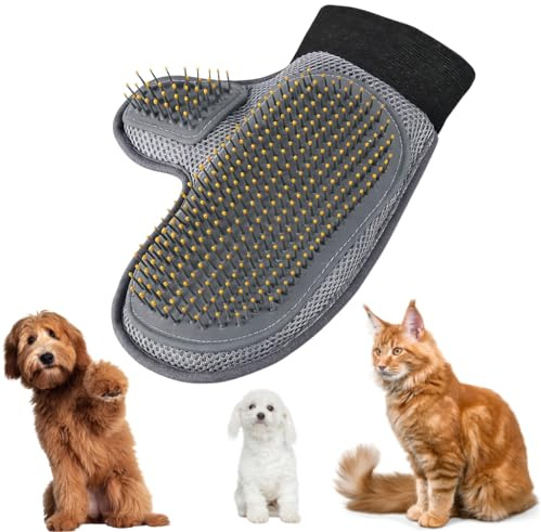 Moon3X Grooming Gloves for Dogs & Cats Pet Grooming Glove Brush Deshedding & Massage Gentle Hair Remover Glove for Long, Short & Curly Fur