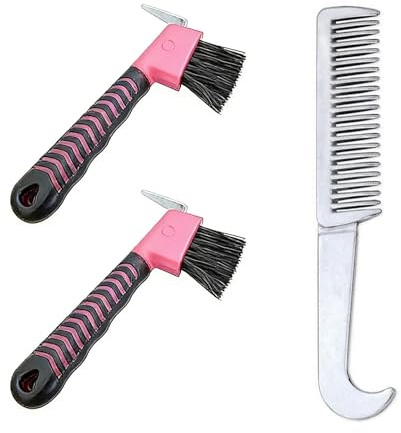 2 Pcs Durable Horse Grooming Kit with Sturdy Hoof Pick & Gentle Horse Brushes. Essential Hoof Picks for Horses & Durable Horse Grooming Brushes for Complete Care