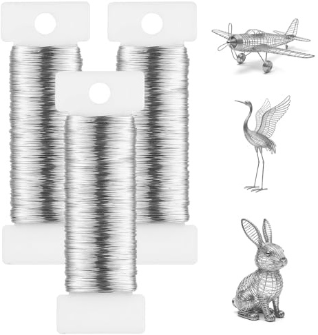 3 Rolle Silberdraht zum Basteln, Basteldraht Dünn 0,35mm x 150m Schmuckdraht Silberdraht, Schmuck Draht, Blumendraht für Schmuckherstellung DIY Handwerk Modellierdraht Dekoration(50 m/Rolle)