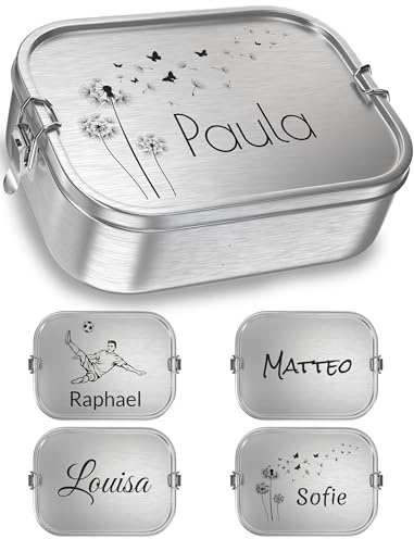 TAKWAY Personalisierte Edelstahl Brotdose mit Namen und Motiv 1200ml – Auslaufsichere Lunchbox mit Unterteilung für Kinder & Erwachsene (Personalisiert, 3-Fächer)