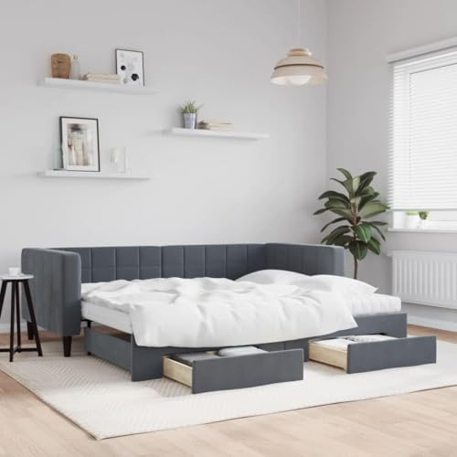 sephironlbb utdragbar dagsäng, med lådor, mörkgrå, 90 x 200 cm, sammetssoffa med 2 madrasser, mångsidig gästsäng för sovrum