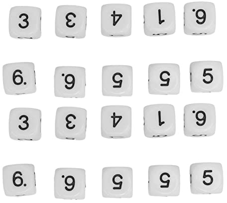 Set di 20 dadi a sei facce da 16 mm |Dadi numerici in plastica con angoli arrotondati per giochi di matematica/giochi da tavolo/insegnamento |Dadi poliedrici robusti con (White)