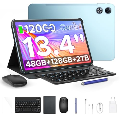 P13 Tablet 13 Inch, Android 16 Tablet with Gemini AI, 48GB+128GB/TF 2TB, 12000mAh, 120Hz Gaming Tablet, 1920x1200, Octa Core Android Tablets, 8+13MP, Widevine L, Tablet with Keyboard, Stylus & Mouse