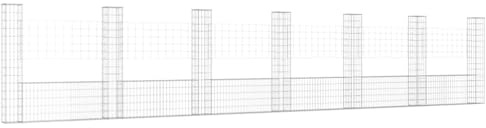 Welded Mesh Gabion Basket with 7 Posts for Retaining Wall and Garden Projects, Iron U-Shape Structure 740x20x150 cm