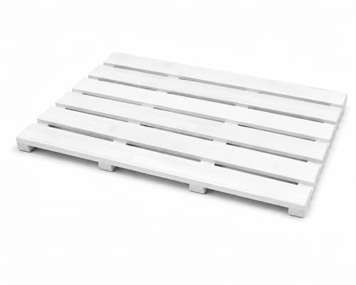 BBSK White Bamboo Bath Mat, Non-Slip, Quick-Dry, Rectangular, Spa Style, Water-Resistant, 50 x 33 x 3.2 cm, for Bathroom