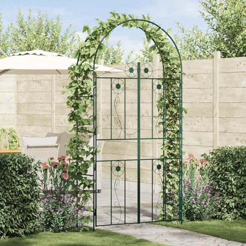 Mangloder Arche de jardin unie verte en fer, 115 x 37 x 226 cm, arche de roses et tuteur pour plantes grimpantes, arche de portail avec surface laquée pour jardin, balcon, terrasse, passage