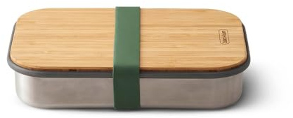 Black+Blum Sandwich Box |Stainless Steel and Natural Bamboo Lunch or Snack Box Container Set Ideal For Food on the Go, Ocean Small