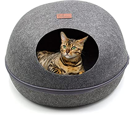 Luxflair stabile Filz Katzenhöhle HxBxT: 25x46x51cm, waschbares Kissen, moderner Cube, Kuschelhöhle für Katzen, kleine Hunde zum schlafen & Spielen