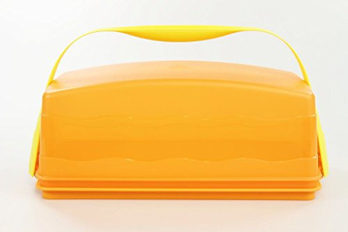 TUPPERWARE Junge Welle Kastenkuchenbehälter orange J29+ Gelber Tragegriff