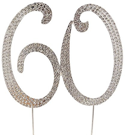 Honbay 60 Cake Topper Premium Sparkly Crystal Rhinestones Cake Topper Cake Decoration for 60th Birthday or Anniversary Party (60 Silver)