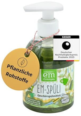 EM-Chiemgau Bio Geschirrspülmittel EM-Spüli [mit Effektive Mikroorganismen] sehr ergiebig, extrem Hohe Schmutz- und Fettlösekraft, pflanzliche Waschrohstoffe, Bio Rohstoffe, hautfreundlich - 250 ml