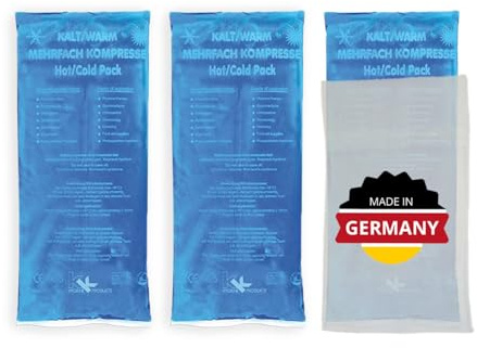 KK Kühlpads 3er Set, Kalt-Warm Kompressen 12 x 29 cm, Kühlpacks zur Behandlung von Schwellungen, Prellungen und Verspannungen, inklusive 1x Vliesstoffhülle