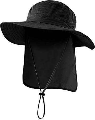 Magracy Unisex Outdoor-Sonnenhut mit breiter Krempe Mesh UPF50+ Safari-Hüte mit Nackenklappe Angelhüte