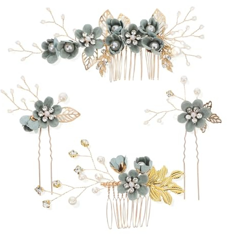 Toyvian 4 stücke strass haarkämme floral braut kopfbedeckung kristalle stirnband dekorative braut stirnband hochzeit abendhaar (grün)