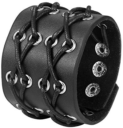 JewelryWe Schmuck Herren Breit Lederarmband Geflochten Leder Armband Armreif Manschette Armband Druckknopf Verstellbar Punk Biker Rock Schwarz/Braun