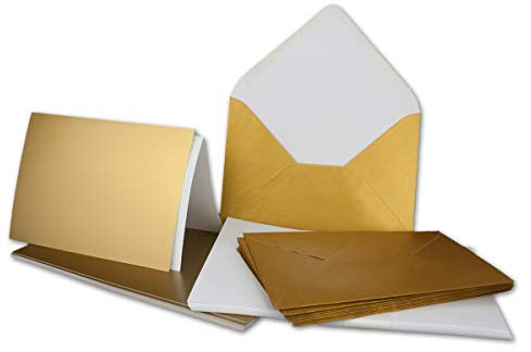 10x Faltkarten Set DIN A6/C6 mit Brief-Umschlägen in Gold - inklusive Einleger - 14,8 x 10,5 cm - Premium Qualität - FarbenFroh