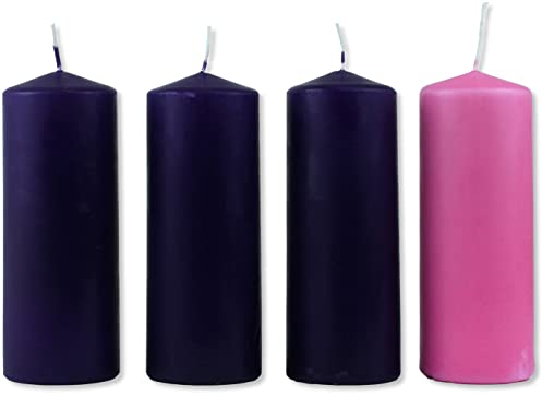 Set di 4 Candele in Cera per l'Avvento in 2 Colori: Viola e Rosa. Dimensioni Centimetri 19 x 7