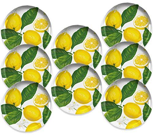Auntie Morags Lemon Fresh Melamine/Plastic/BBQ/Outdoor Side/Salad Plates Set (8)