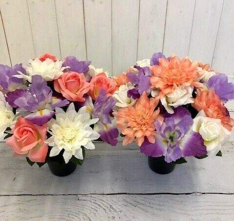 florelle Artificial Flower Arrangement in Crem Pot/Vase 30CM (PAIR, ONE OF EACH POT) (Iris Dahlia)