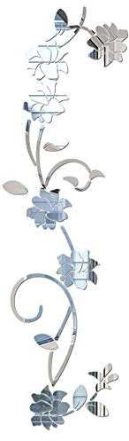 LELE LIFE Adesivi da parete a specchio in acrilico a forma di fiore, elegante adesivo da parete, decorazione per casa, soggiorno, camera da letto, argento