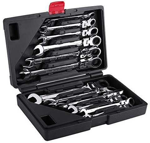 12pc 8-19mm Cabeza ajustable Llave profesional Llave de cabeza fija Juego de herramientas Llaves combinadas Llave de trinquete Juego de herramientas manuales para el hogar, reparación de automóvi