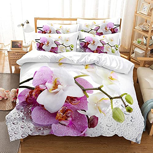 YDYRX Copripiumino Matrimoniale 240x260 cm Orchidea rosa bianca Copripiumone, includere 1 Copripiumini con Cerniera e 2 Federe 50x80 cm - Confortevole Microfibra