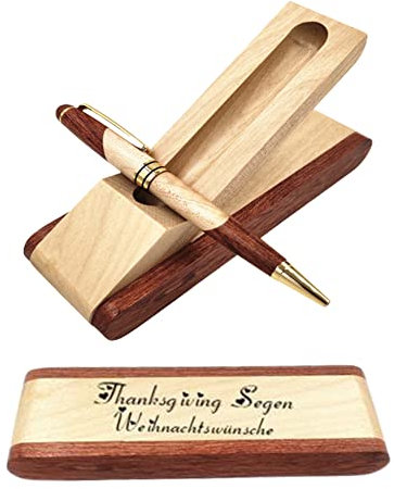 ZLP Kugelschreiber Set aus Holz Gel Pen Minen Schwarz Umweltfreundlicher Kreatives Holzblock Flip Stiftetui Vintage Bastelkugelschreiber mit Holzbox Geschäftsgeschenk Thanksgiving Weihnachtsgeschenke