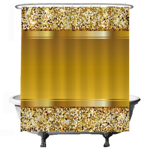 Ulticool Duschvorhang - Gold Glitter Glamour Luxury Party - 180 x 200 cm – Anti Schimmel - Waschbar – Wasserdicht - mit 12 Ringe - Gelb