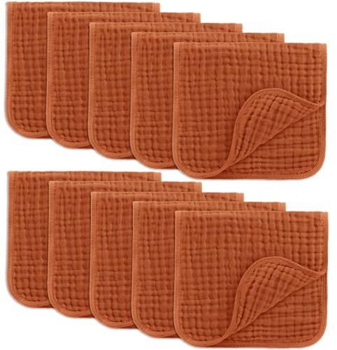 Comfy Cubs Musselin-Spucktücher 50 x 25 cm, 10er-Pack – Große, 6-lagige, Ultra-saugfähige Spucktücher aus 100% Baumwolle für Babys – Sanftes und sicheres Set für Jungen und Mädchen – Granat