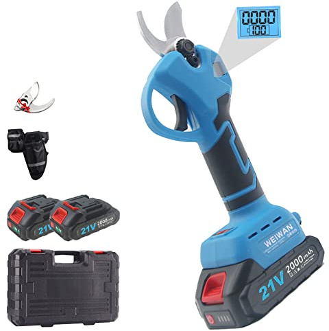 WEIWAN Astschere Akku Gartenschere Elektrisch Professionelle 30mm, Elektrische Astschere Mit Bürstenlosem Motor, 2 Batterie 21V x 2Ah, 1 Ersatzklinge, Leichtgewicht 1.15kg, 900W, Restleistungsanzeige