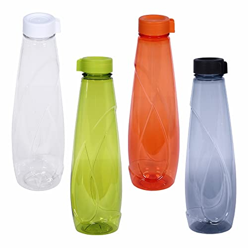 JMS we create smile 6 PCS x 950ML Plastic Coloured Transparent Water Bottles - Juice Bottles BPA Free & Leakproof - With Screw Cap Lid For Sports School Home (Random)