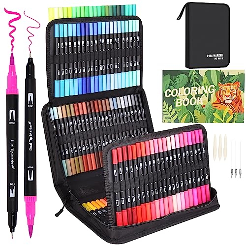 Sonlaryin Dual Brush Pen Set, Pinselstifte 132, Fineliner Set, Filzstifte Dicke und Dünne, Handlettering Stifte für Kalligraphie Aquarellpinsel Manga, Malen, Malstifte für Erwachsene