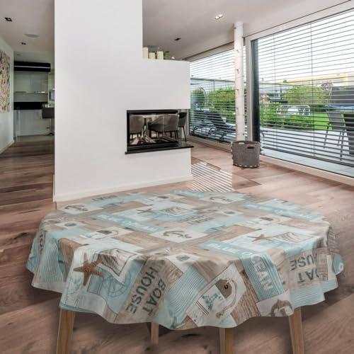 laro Rund 140 cm Wachstuchtischdecke Tischdecke Abwaschbar PVC Meer Strand Rund 140cm, Muster:Meer Strand, Größe: Rund 140cm