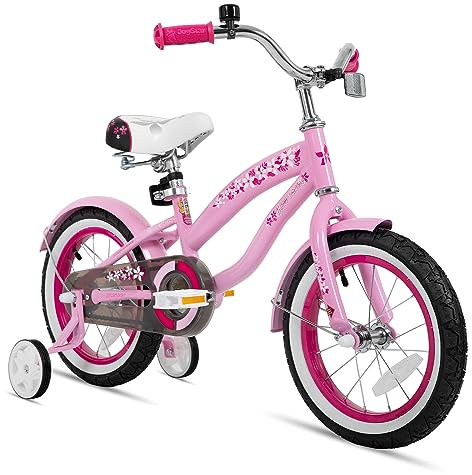 JOYSTAR 14 Inch Girls Bike with Training Wheels for Ages 3-5 Years Old Girl Toddler Bike Beach Cruiser Children Bicycle Light Pink