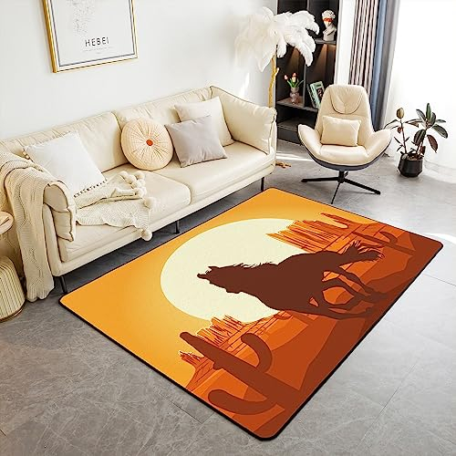 Homemissing Western Decor Tapis de Salon 100x150cm Wild Western Denim Decor Tapis Salon Cuisine Tapis de Cheval Chambre à Coucher Grunge Design Decor Tapis Vintage Denim Style Room Decor