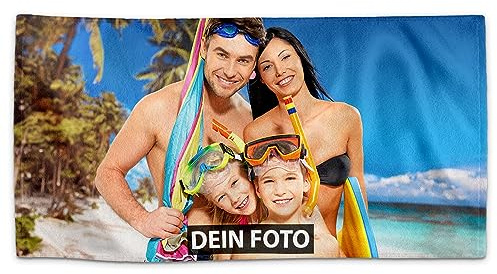 Print Royal PR Badetuch personalisiert mit Foto - Personalisiertes Handtuch Bedrucken Querformat - Individuelle Geschenke für Freunde und Familie zum Geburtstag, Weihnachten | 140 x 70 cm