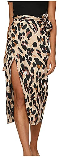 Jupe fendue à la mode coupe ajustée sexy jupe stretch pour femme longue motif léopard jupe portefeuille plage taille élastique jupe femme midi longue confortable légère taille haute jupe décontractée,
