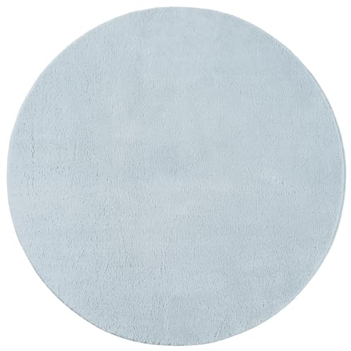 the carpet Relax – Superweiches Badezimmerteppich, Flauschige Badematte in Felloptik, rutschfest & Waschbar (30°C), Ultra Soft Badvorleger Anti-Rutsch für Bad & WC, Blau, 120 x 120 cm Rund