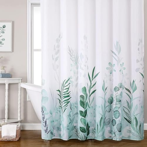 REZAYMRS Maisblume Blumen Duschvorhänge mit 12 Haken, Grün, 180x200cm | Polyester Stoff Wasserdicht Hotelstil Duschvorhang für Badezimmer, Maschinenwaschbar, Schnell Trocknend, Beschwerter Saum