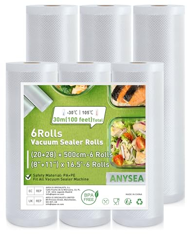 Anysea Sacchetti Sottovuoto Alimenti：Rotoli sottovuoto per alimenti 3 Rotoli 20 x 500cm e 3 Rotoli 28 x 500cm, Buste Sottovuoto Alimenti per Macchina Sottovuoto & Cottura Sous Vide, Senza BPA