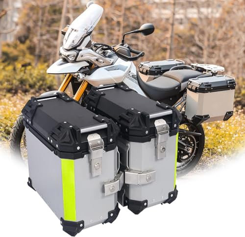 CORGLI 38L Universal Motorrad Seitenbox Packtaschen Gepäck Kofferraum Aufbewahrung Satteltasche, wasserdichte Aluminium Satteltaschenbox Motorrad Aufbewahrungskoffer mit Sicherheitsschloss,A,Silver