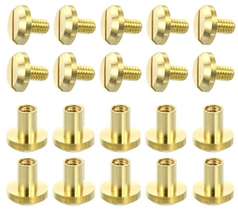 QUARKZMAN 10 Juegos de Remaches de Tornillo de Latón 8 mm Remaches de Clavo de Poste de Unión de Tornillo Cóncavo para Manualidades En Cuero