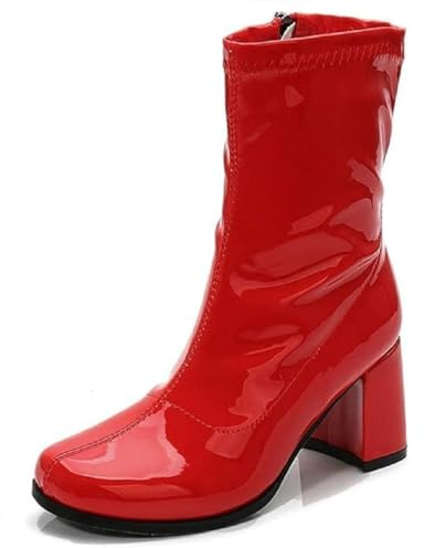 Golden Beads Women's Mid-Calf Block Heel Zipper Boots | Go Go Boots | Ankle Boots with Low Block Heel | Short Boots Shoes